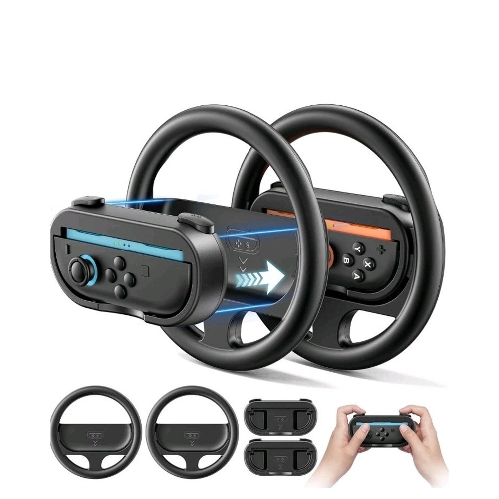 Rysker Steering Wheel & Grip 2 Pack for Nintendo Switch 2 JoyCon Racing Black s9